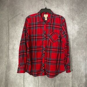 Blue Mountain Red & Blue Plaid 100% Cotton Button Up Flannel Size XL Women’s